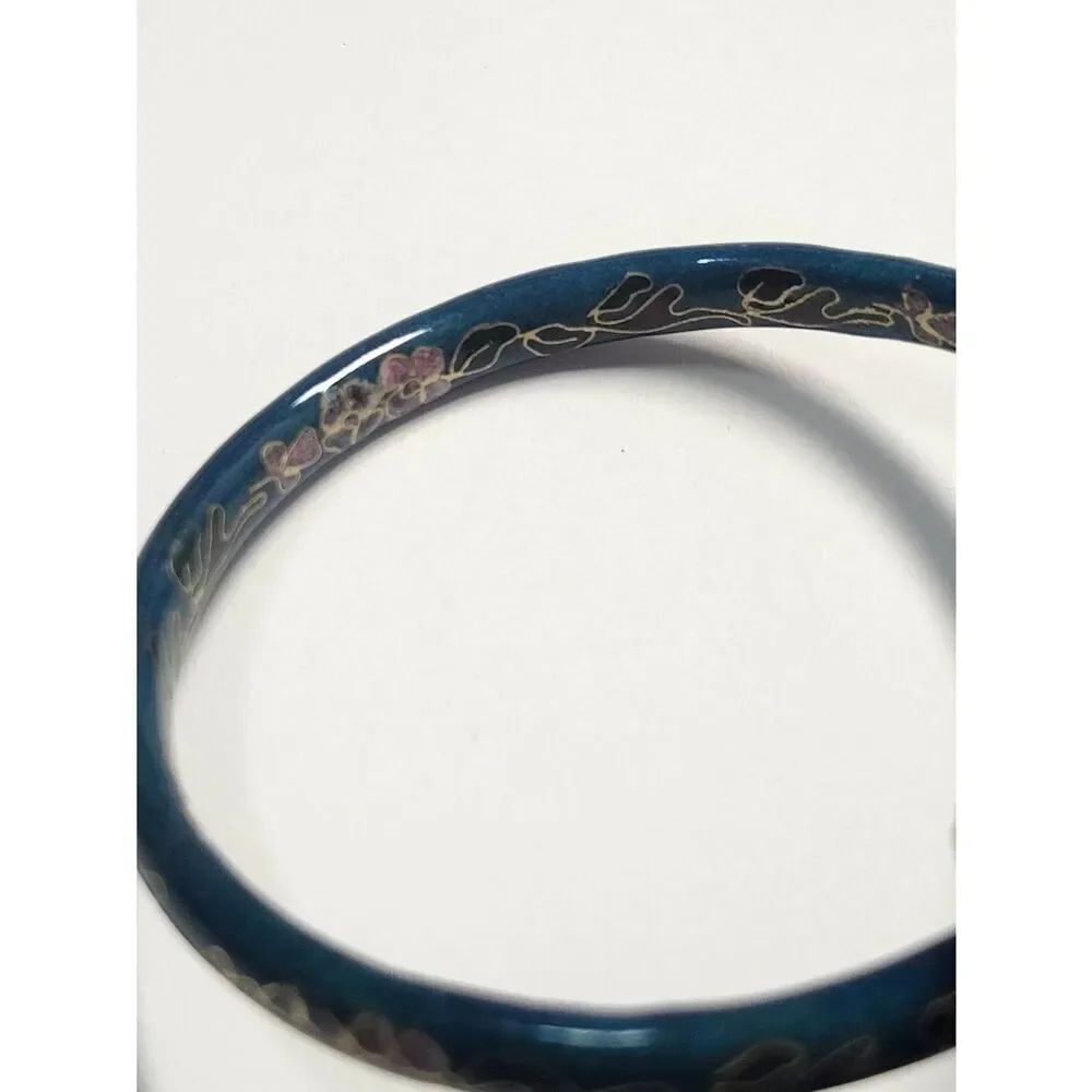 Blue Floral Cloisonné Bangle Bracelet - Picture 4 of 5